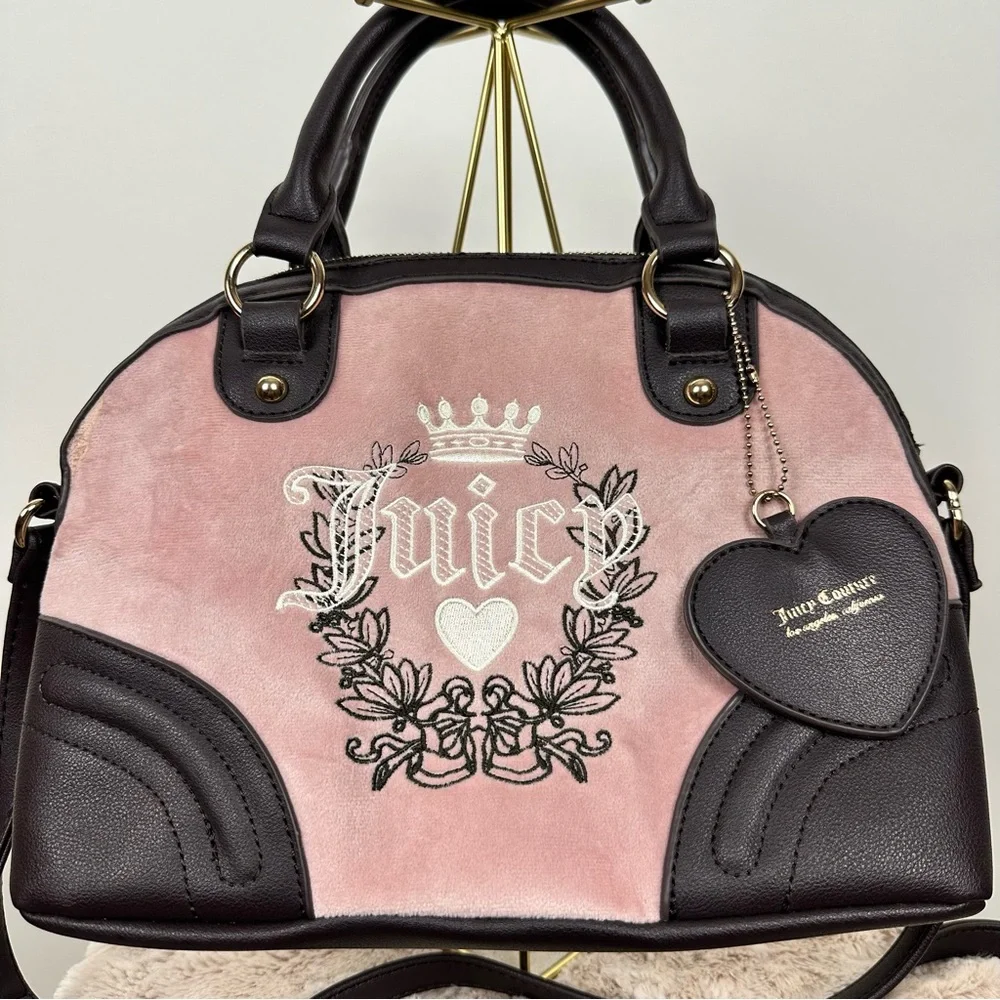 JUICY COUTURE Vintage Heritage White Heart Velour Satchel - Picture 3 of 13